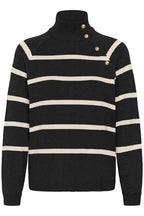 Dela Button Pullover Black Stripe