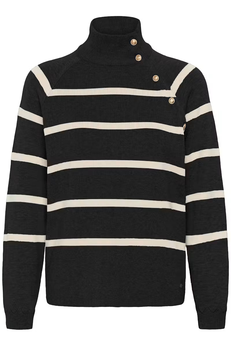 Dela Button Pullover Black Stripe