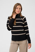 Dela Button Pullover Black Stripe