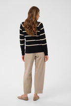 Dela Button Pullover Black Stripe