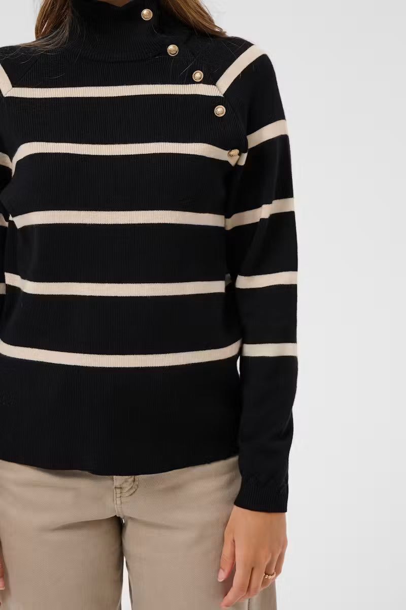 Dela Button Pullover Black Stripe