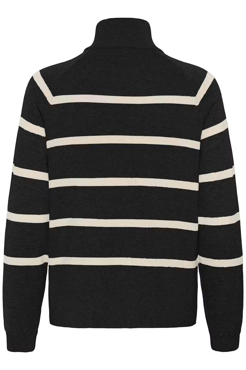 Dela Button Pullover Black Stripe