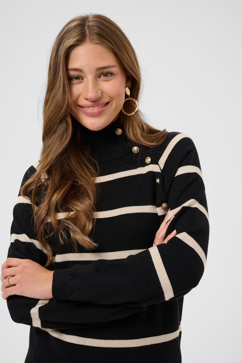 Dela Button Pullover Black Stripe