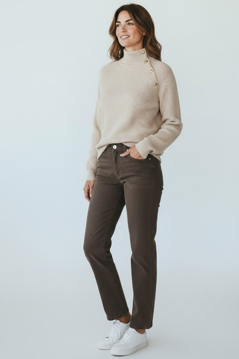 Dela Button Pullover Oat Melange