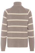 Dela Button Pullover Brown Lentil Oatmeal Stripe