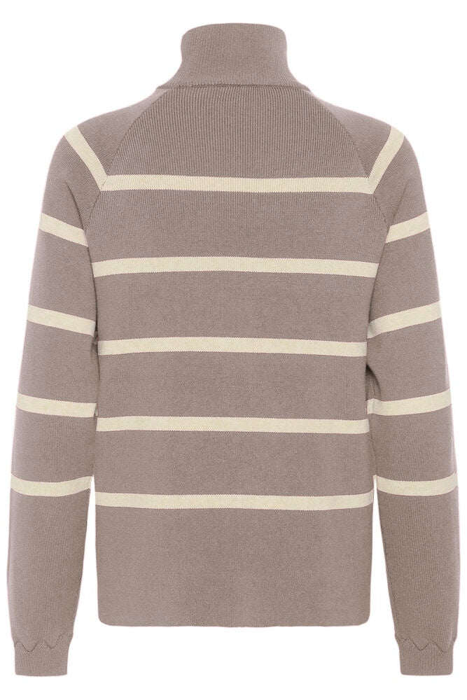 Dela Button Pullover Brown Lentil Oatmeal Stripe