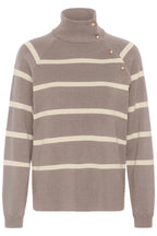 Dela Button Pullover Brown Lentil Oatmeal Stripe
