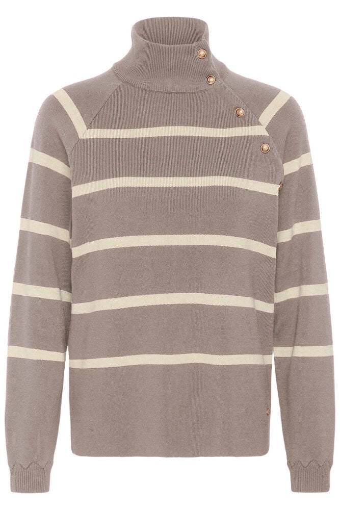 Dela Button Pullover Brown Lentil Oatmeal Stripe